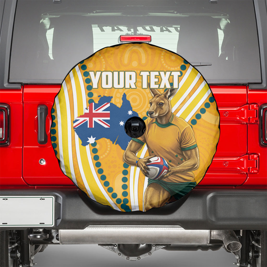 Personalised Australian Rugby Wallabies Spare Tire Cover Aboriginal Art Kangaroo Player Design