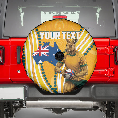 Personalised Australian Rugby Wallabies Spare Tire Cover Aboriginal Art Kangaroo Player Design