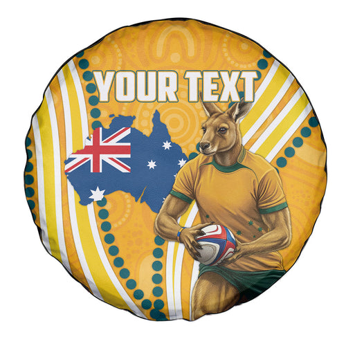 Personalised Australian Rugby Wallabies Spare Tire Cover Aboriginal Art Kangaroo Player Design