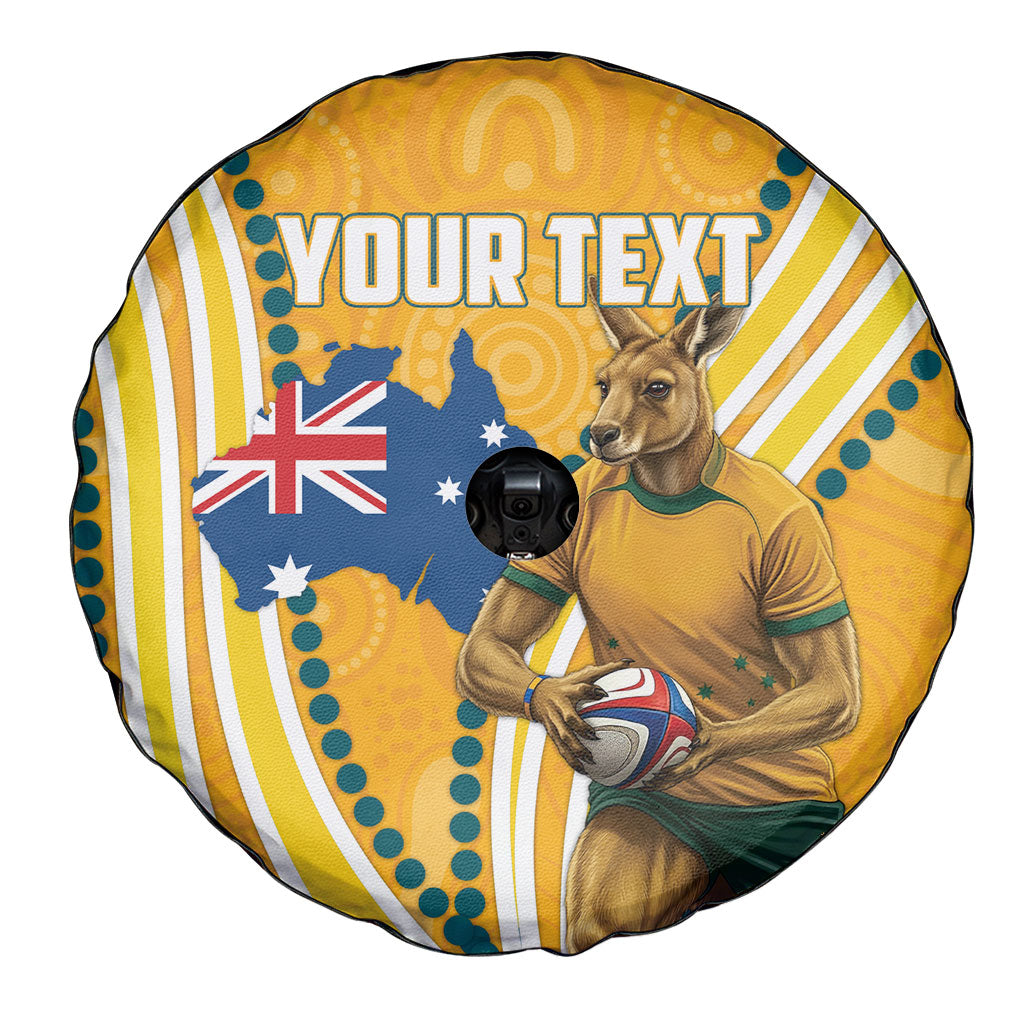 Personalised Australian Rugby Wallabies Spare Tire Cover Aboriginal Art Kangaroo Player Design