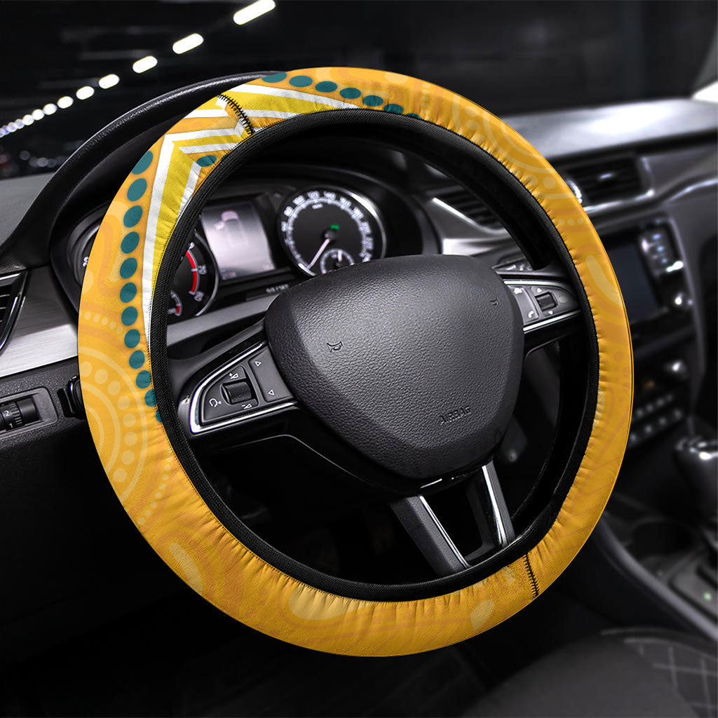 Australian Rugby Wallabies Steering Wheel Cover Aboriginal Art Kangaroo Player Design