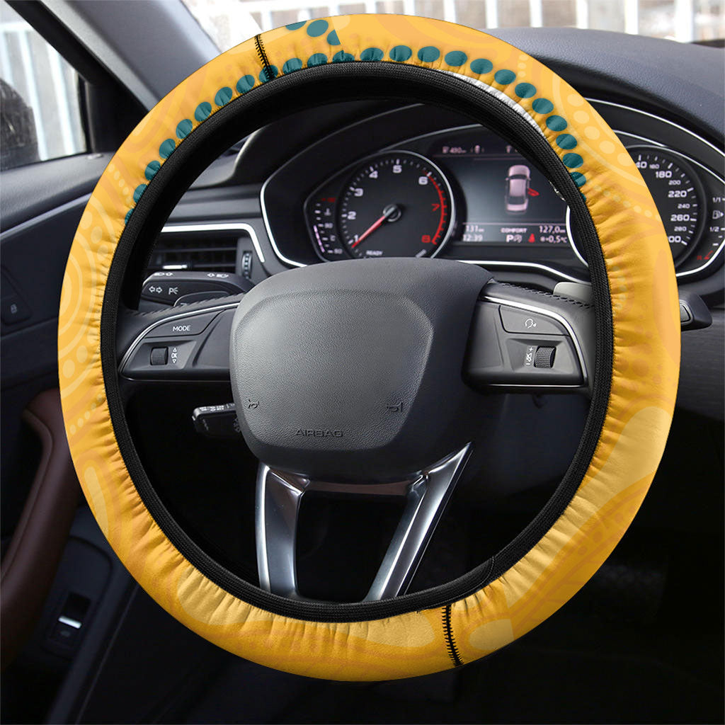 Australian Rugby Wallabies Steering Wheel Cover Aboriginal Art Kangaroo Player Design
