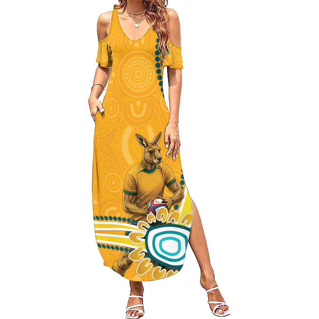 Personalised Australian Rugby Wallabies Summer Maxi Dress Aboriginal Art Kangaroo Player Design