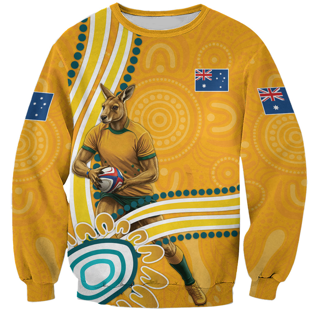 Personalised Australian Rugby Wallabies Sweatshirt Aboriginal Art Kangaroo Player Design