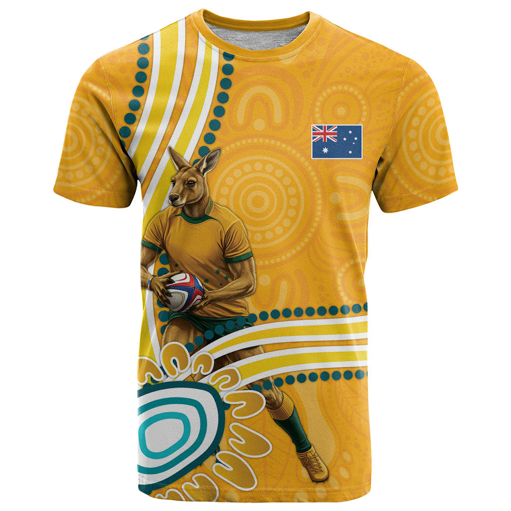 Personalised Australian Rugby Wallabies T Shirt Aboriginal Art Kangaroo Player Design