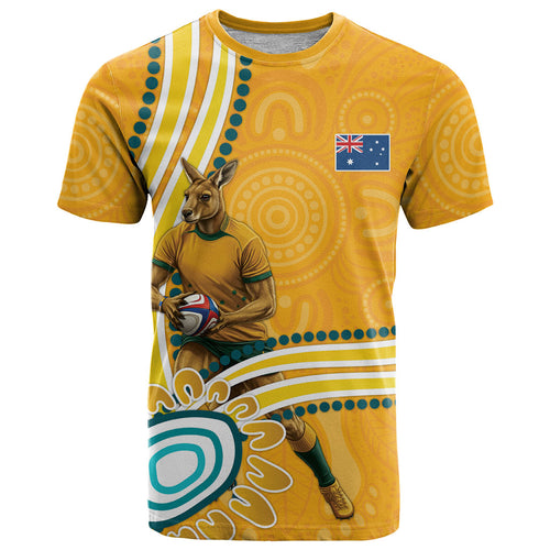 Personalised Australian Rugby Wallabies T Shirt Aboriginal Art Kangaroo Player Design