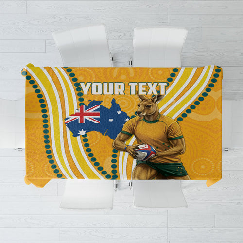 Personalised Australian Rugby Wallabies Tablecloth Aboriginal Art Kangaroo Player Design