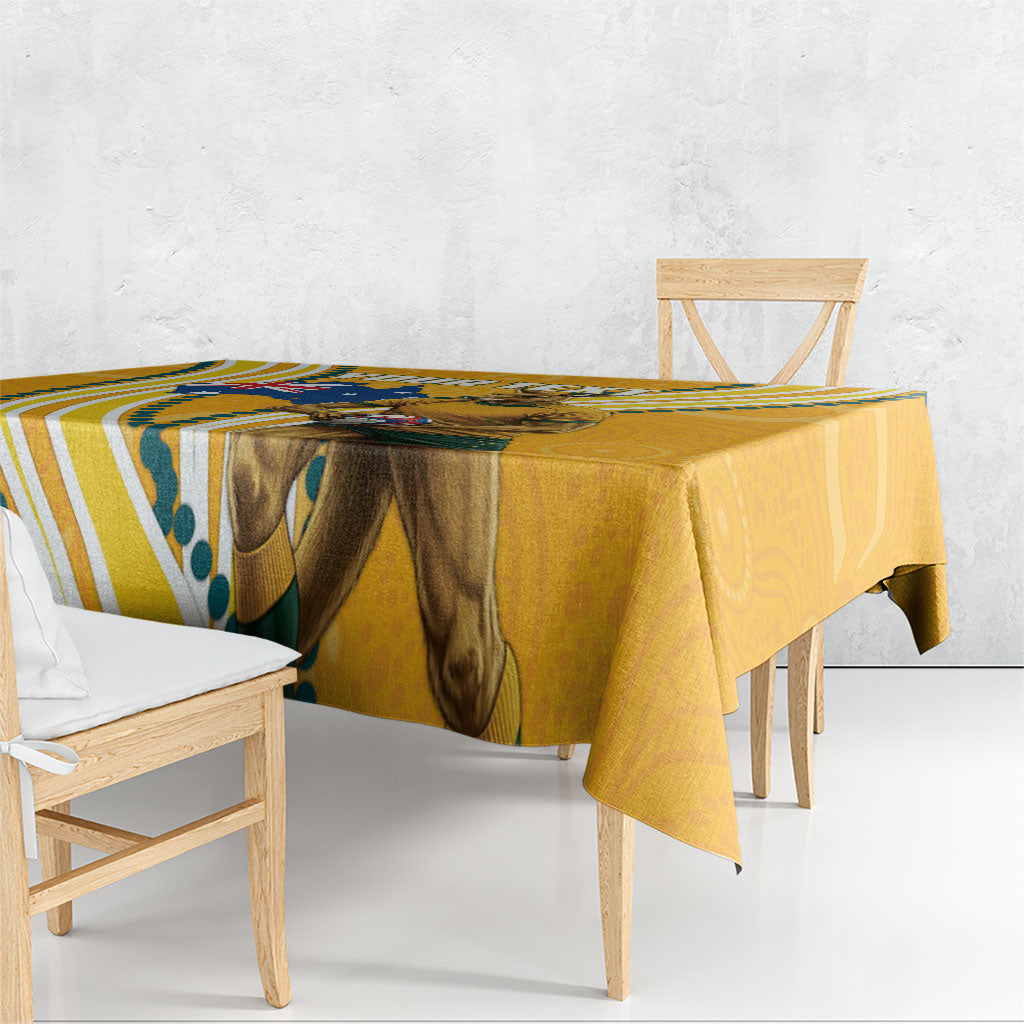 Personalised Australian Rugby Wallabies Tablecloth Aboriginal Art Kangaroo Player Design