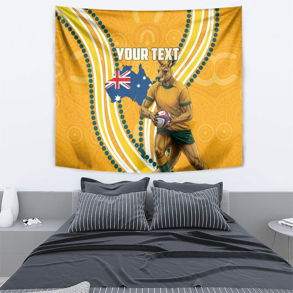 Personalised Australian Rugby Wallabies Tapestry Aboriginal Art Kangaroo Player Design