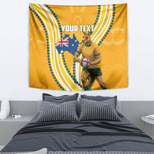 Personalised Australian Rugby Wallabies Tapestry Aboriginal Art Kangaroo Player Design