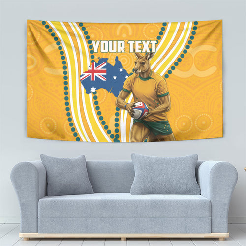 Personalised Australian Rugby Wallabies Tapestry Aboriginal Art Kangaroo Player Design