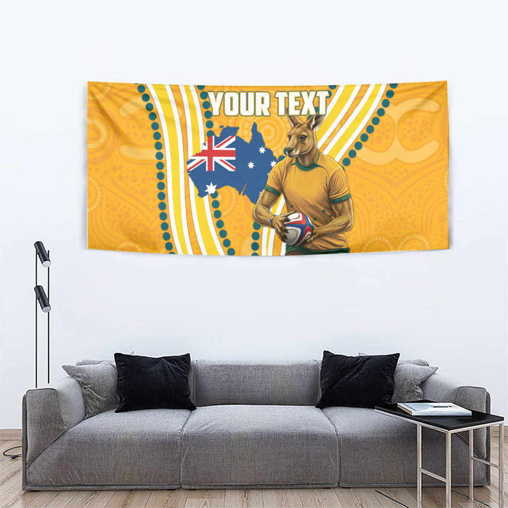 Personalised Australian Rugby Wallabies Tapestry Aboriginal Art Kangaroo Player Design