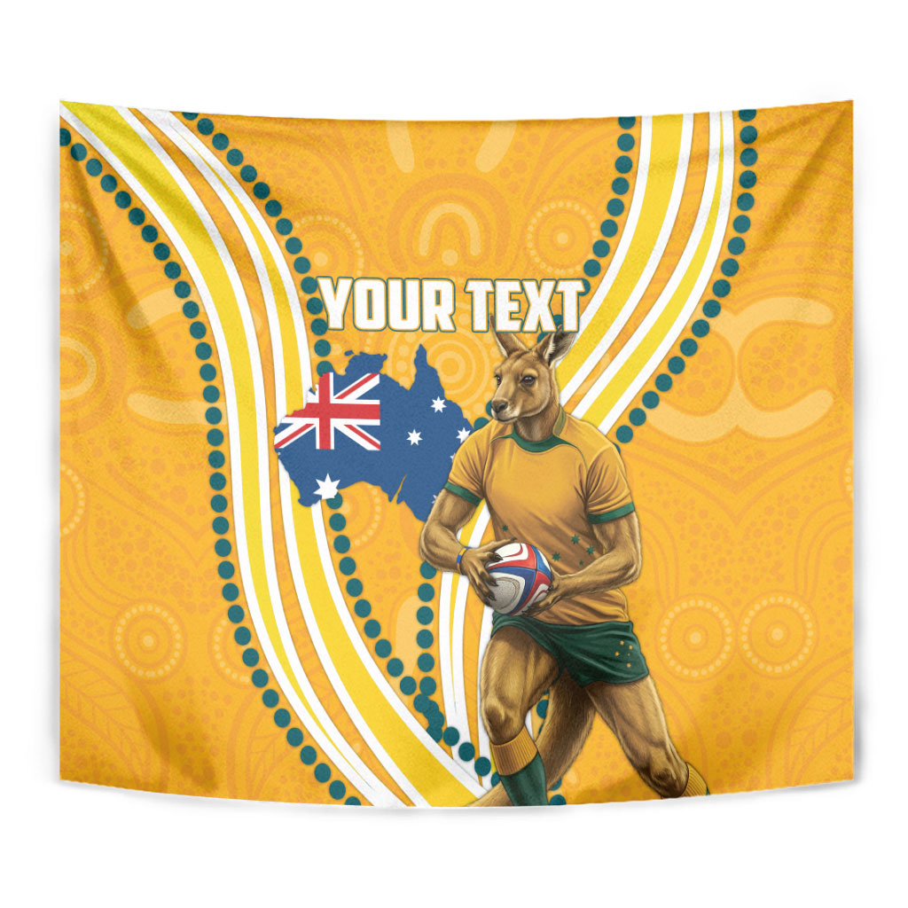Personalised Australian Rugby Wallabies Tapestry Aboriginal Art Kangaroo Player Design