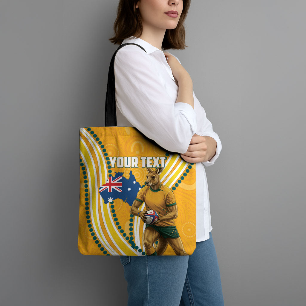 Personalised Australian Rugby Wallabies Tote Bag Aboriginal Art Kangaroo Player Design