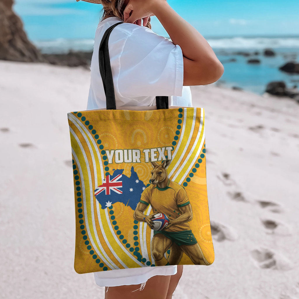 Personalised Australian Rugby Wallabies Tote Bag Aboriginal Art Kangaroo Player Design