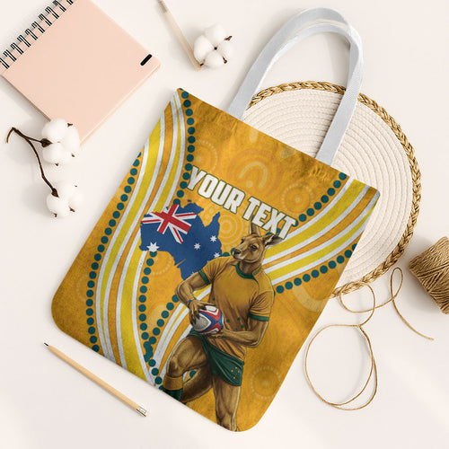 Personalised Australian Rugby Wallabies Tote Bag Aboriginal Art Kangaroo Player Design