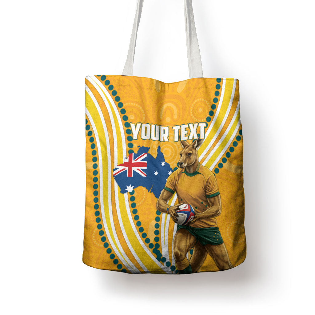 Personalised Australian Rugby Wallabies Tote Bag Aboriginal Art Kangaroo Player Design