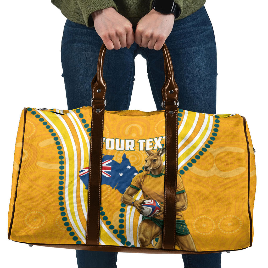 Personalised Australian Rugby Wallabies Travel Bag Aboriginal Art Kangaroo Player Design