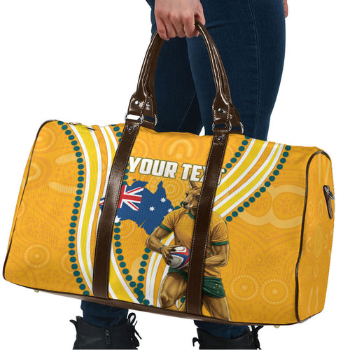 Personalised Australian Rugby Wallabies Travel Bag Aboriginal Art Kangaroo Player Design