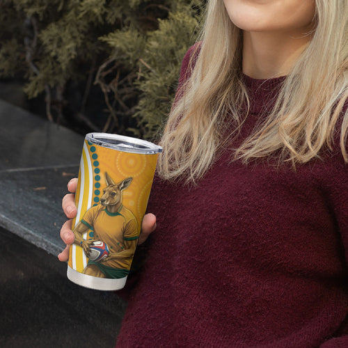 Personalised Australian Rugby Wallabies Tumbler Cup Aboriginal Art Kangaroo Player Design