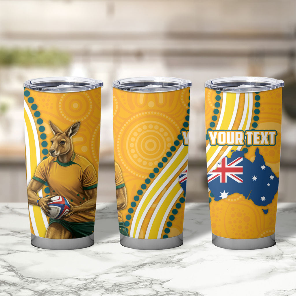Personalised Australian Rugby Wallabies Tumbler Cup Aboriginal Art Kangaroo Player Design