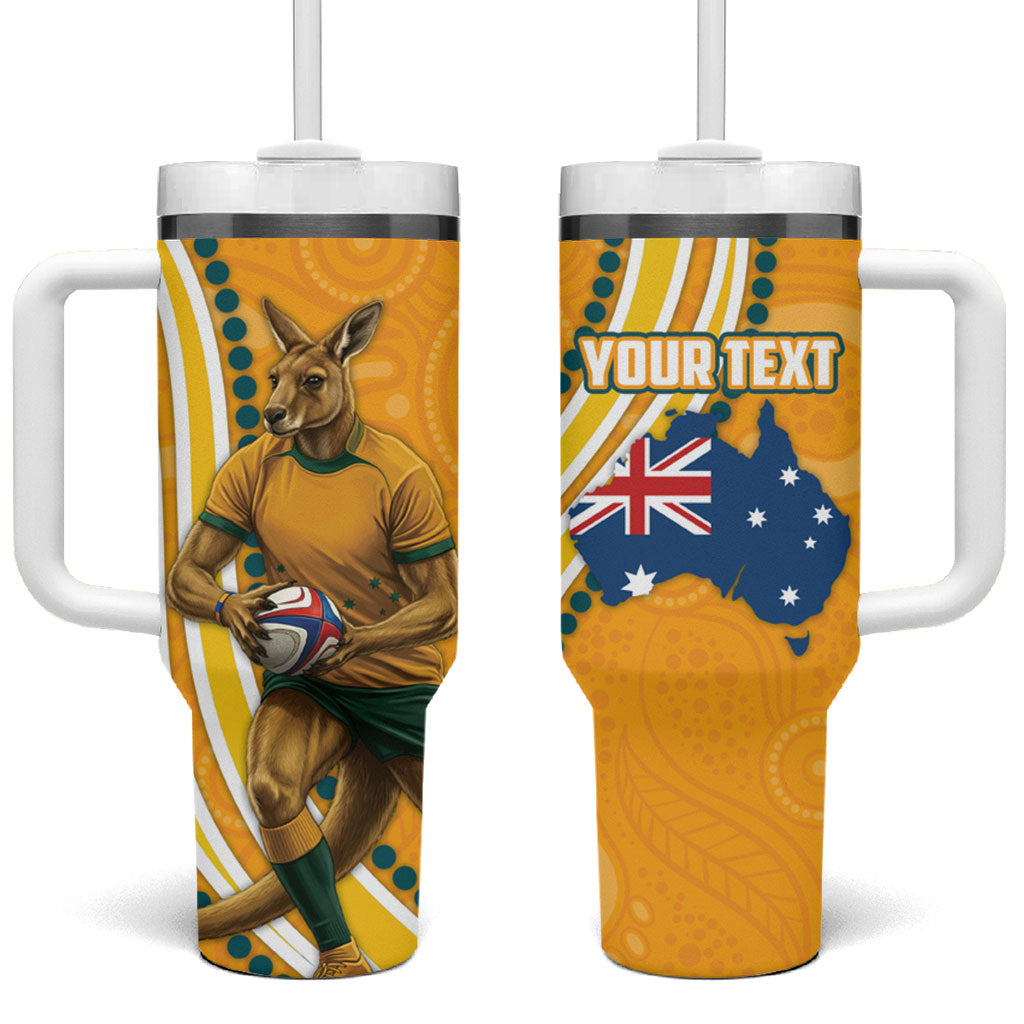 Personalised Australian Rugby Wallabies Tumbler With Handle Aboriginal Art Kangaroo Player Design