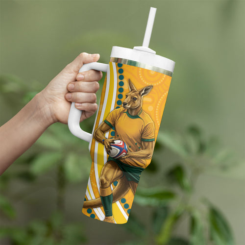 Personalised Australian Rugby Wallabies Tumbler With Handle Aboriginal Art Kangaroo Player Design