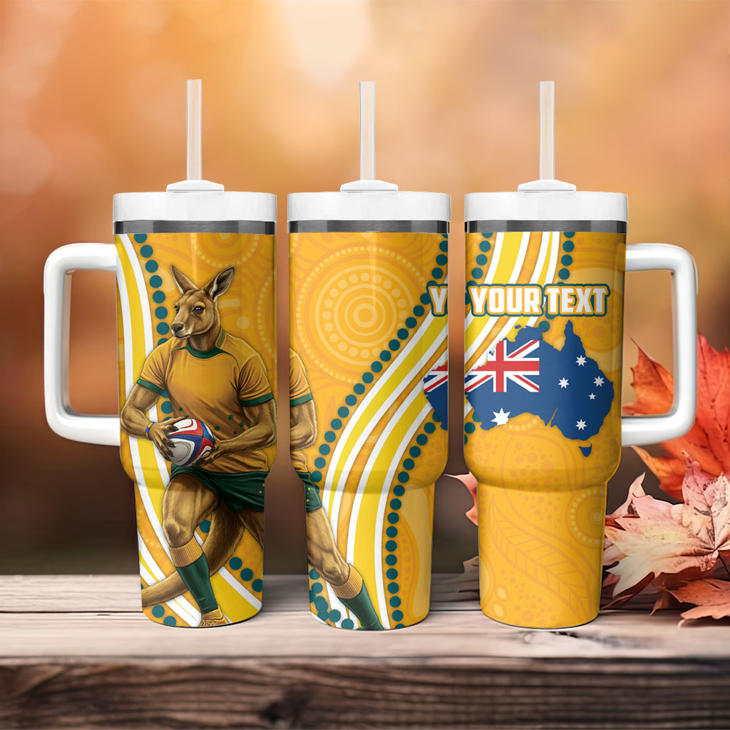 Personalised Australian Rugby Wallabies Tumbler With Handle Aboriginal Art Kangaroo Player Design