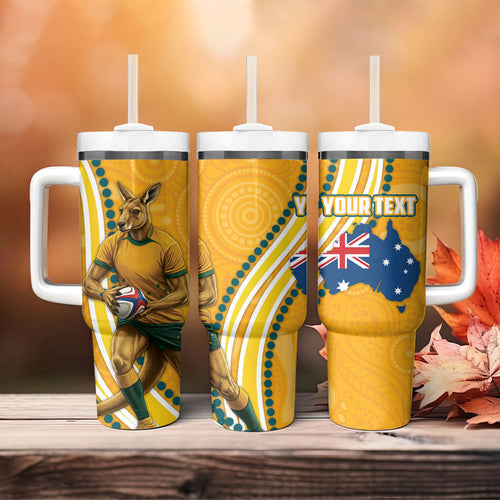 Personalised Australian Rugby Wallabies Tumbler With Handle Aboriginal Art Kangaroo Player Design