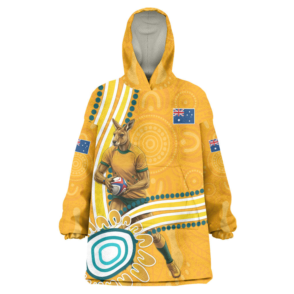 Personalised Australian Rugby Wallabies Wearable Blanket Hoodie Aboriginal Art Kangaroo Player Design