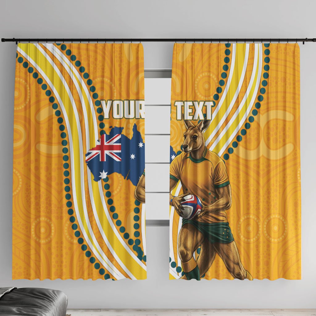 Personalised Australian Rugby Wallabies Window Curtain Aboriginal Art Kangaroo Player Design