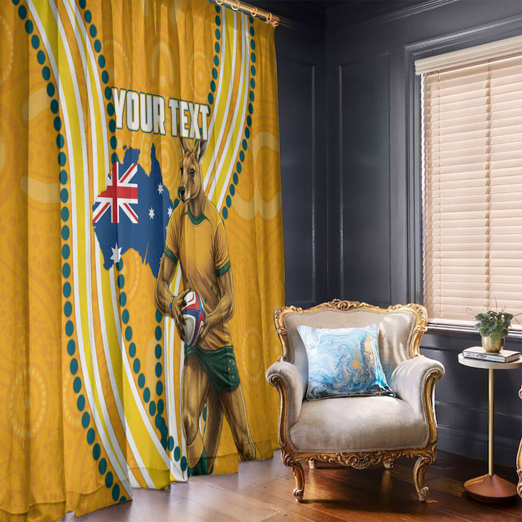 Personalised Australian Rugby Wallabies Window Curtain Aboriginal Art Kangaroo Player Design