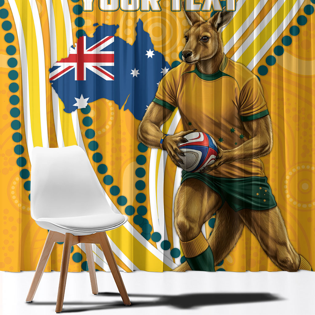 Personalised Australian Rugby Wallabies Window Curtain Aboriginal Art Kangaroo Player Design