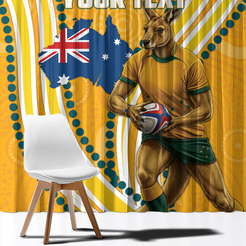 Personalised Australian Rugby Wallabies Window Curtain Aboriginal Art Kangaroo Player Design