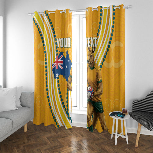Personalised Australian Rugby Wallabies Window Curtain Aboriginal Art Kangaroo Player Design