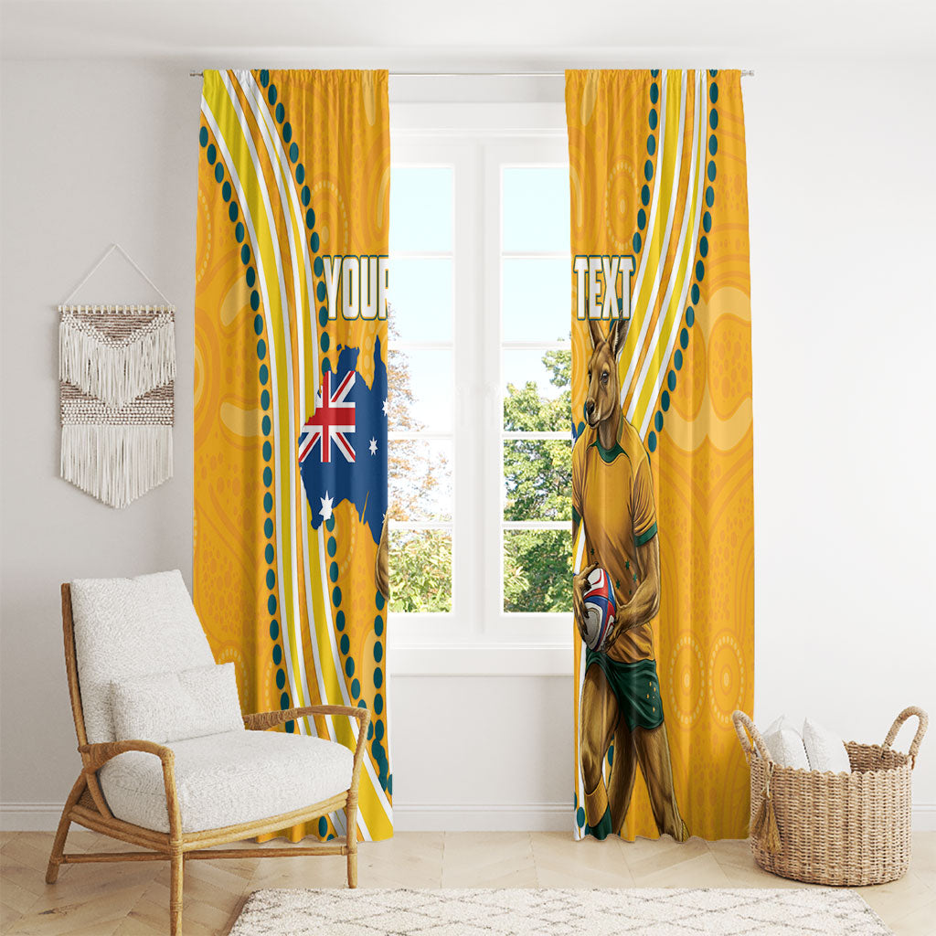 Personalised Australian Rugby Wallabies Window Curtain Aboriginal Art Kangaroo Player Design