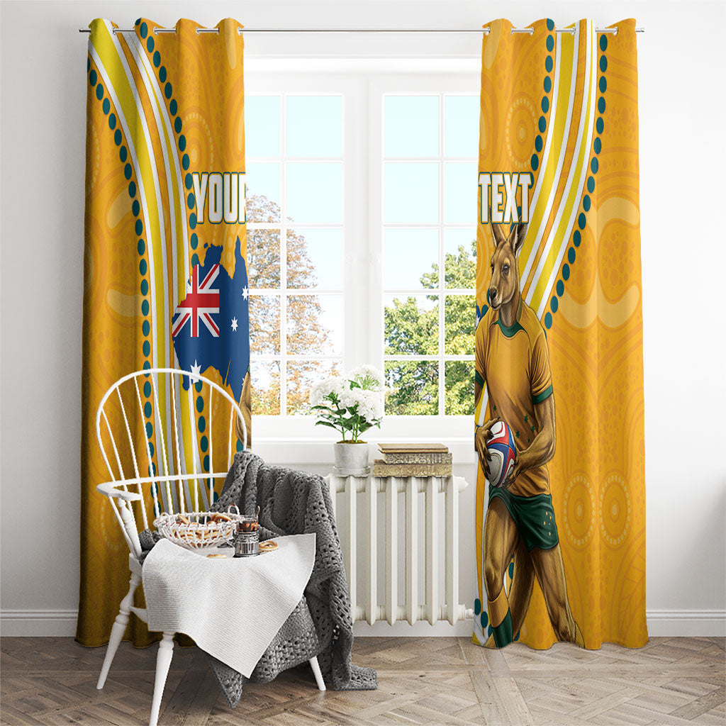 Personalised Australian Rugby Wallabies Window Curtain Aboriginal Art Kangaroo Player Design