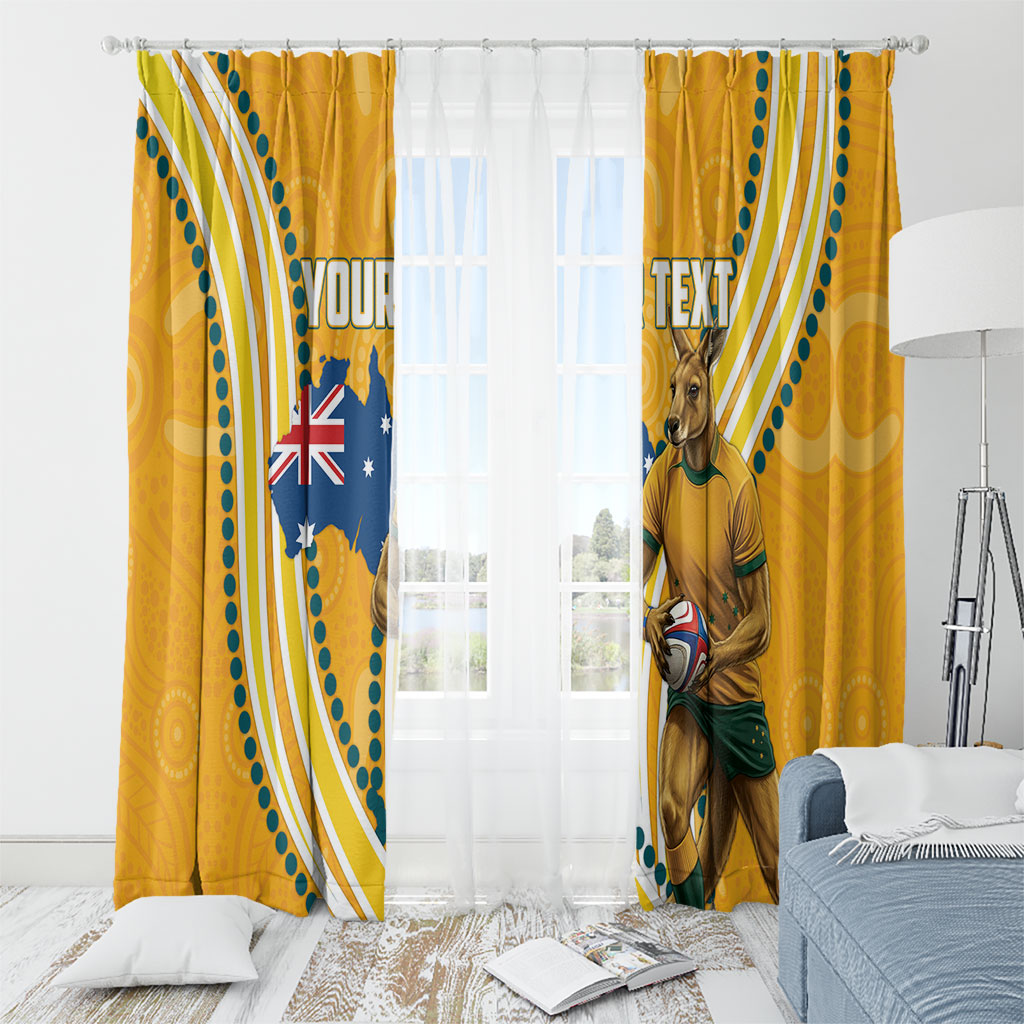 Personalised Australian Rugby Wallabies Window Curtain Aboriginal Art Kangaroo Player Design