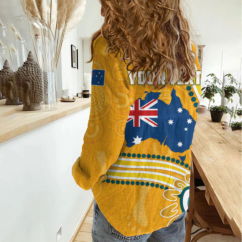 Personalised Australian Rugby Wallabies Women Casual Shirt Aboriginal Art Kangaroo Player Design