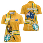 Personalised Australian Rugby Wallabies Women Polo Shirt Aboriginal Art Kangaroo Player Design
