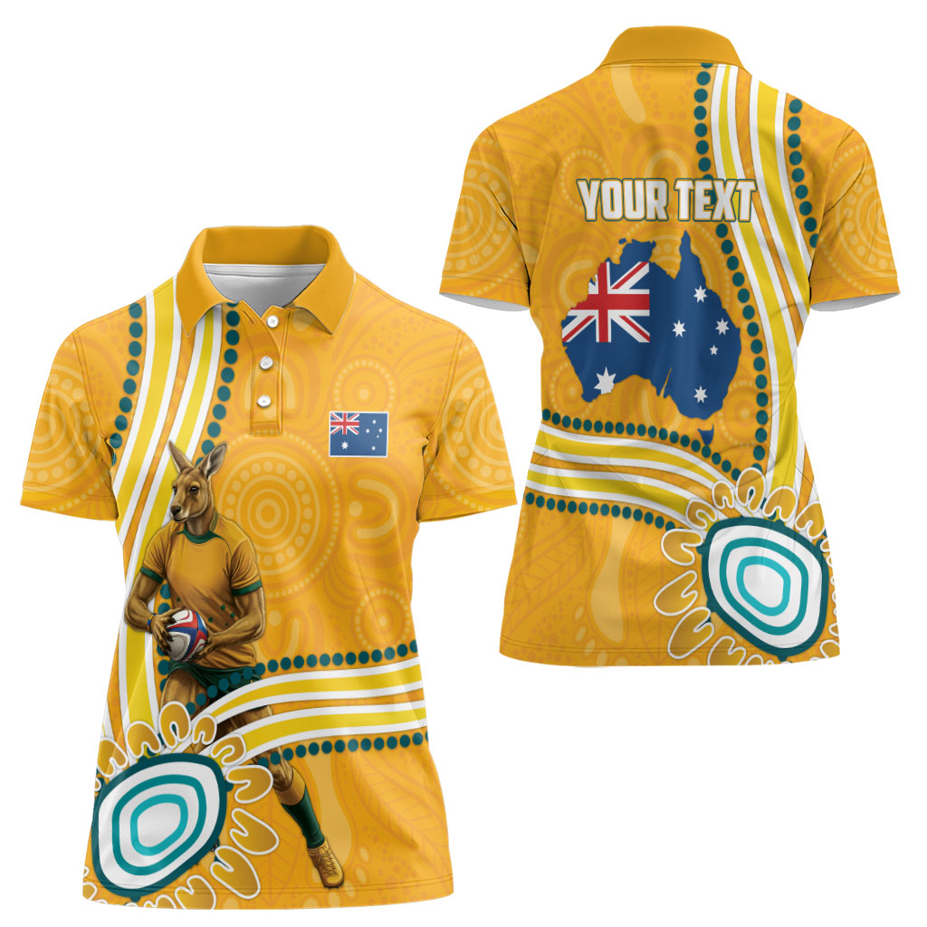 Personalised Australian Rugby Wallabies Women Polo Shirt Aboriginal Art Kangaroo Player Design