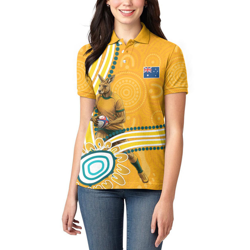 Personalised Australian Rugby Wallabies Women Polo Shirt Aboriginal Art Kangaroo Player Design