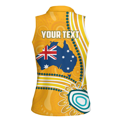 Personalised Australian Rugby Wallabies Women Sleeveless Polo Shirt Aboriginal Art Kangaroo Player Design