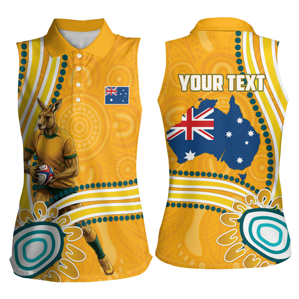Personalised Australian Rugby Wallabies Women Sleeveless Polo Shirt Aboriginal Art Kangaroo Player Design