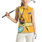 Personalised Australian Rugby Wallabies Women Sleeveless Polo Shirt Aboriginal Art Kangaroo Player Design