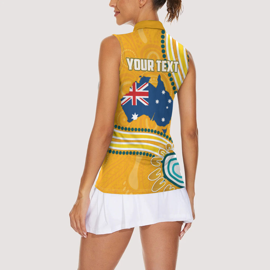 Personalised Australian Rugby Wallabies Women Sleeveless Polo Shirt Aboriginal Art Kangaroo Player Design