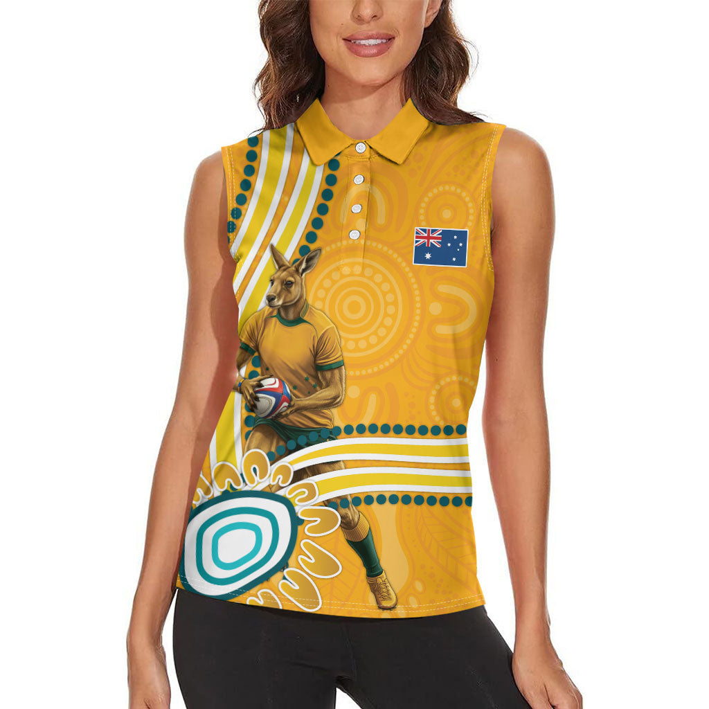 Personalised Australian Rugby Wallabies Women Sleeveless Polo Shirt Aboriginal Art Kangaroo Player Design