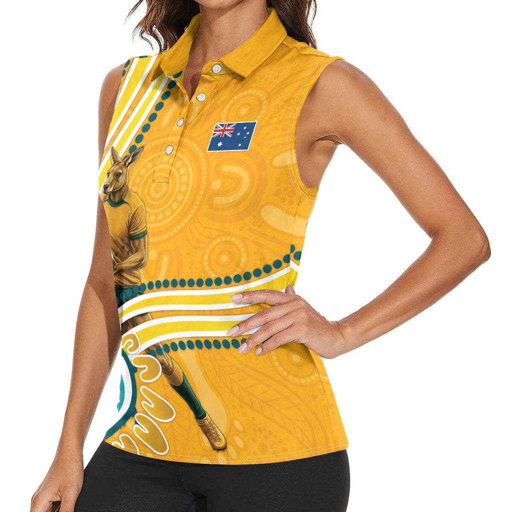 Personalised Australian Rugby Wallabies Women Sleeveless Polo Shirt Aboriginal Art Kangaroo Player Design