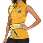 Personalised Australian Rugby Wallabies Women Sleeveless Polo Shirt Aboriginal Art Kangaroo Player Design