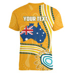 Personalised Australian Rugby Wallabies Women V-Neck T-Shirt Aboriginal Art Kangaroo Player Design